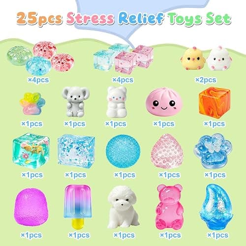 25pcs Squishy Kit, Cute Squeeze Toys Box Set,Gumdrop,Bear,Popsicle Multi Shapes Squishy Fun Box,Stress Balls for Adult, Classroom Prizes, Party Favors & Goodie Bags Stuffers for Ages 4-8 8-12 thumbnail 7