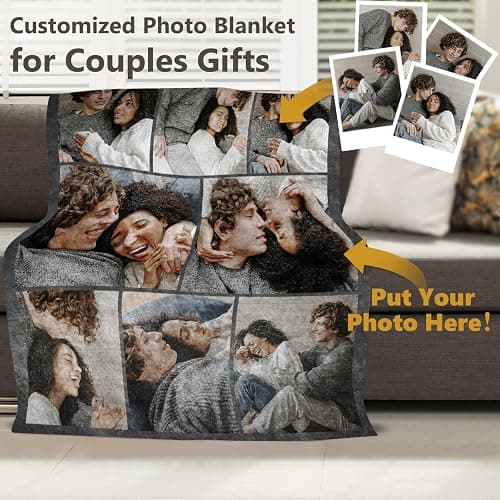 ICELIETE Custom Blanket with Picture Text Customized Fleece Photo Blanket for Couples Gifts Personalized Blankets and Throws Christmas Birthday Gifts for Boyfriend Girlfriend thumbnail 3