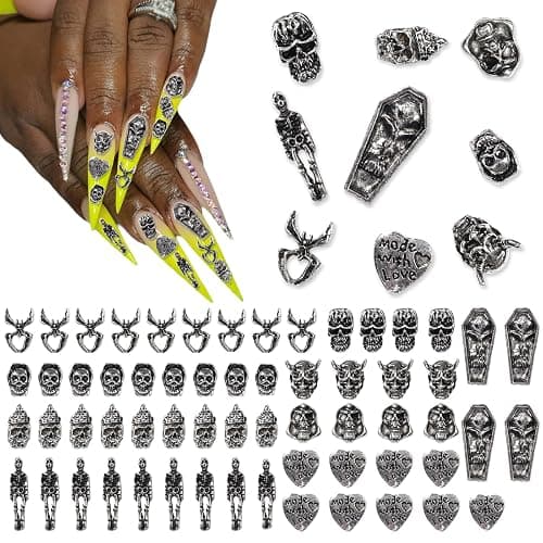 Y2K Nail Charms and Gems 3D Silver Star Butterfly Planet Cross Nail Charms for Acrylic Nails Design Kawaii Nails Jewels for Art (Black-70) - Image 1
