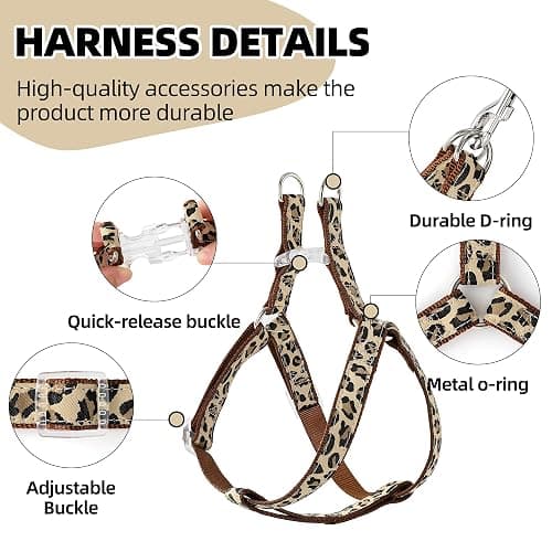 Mile High Life Leopard Dog Harness Collar Leash Set, Adjustable No Pull Dog Halter Harness for Small Breed Dogs, Easy Control for Training Walking (Brown, S Chest 11"-18", Neck 10"-14") thumbnail 5