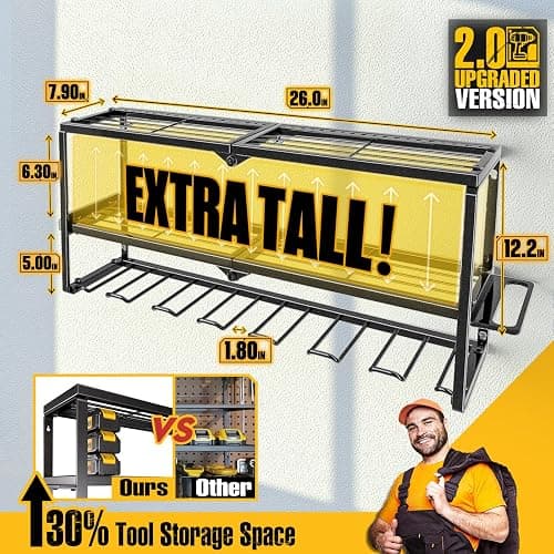 Spampur 320LB Heavy Duty Tool Organizer Wall Mount with Drill & Battery Holder, 15 Min Quick Assembly Garage Storage, Ultimate Christmas Gift for Men thumbnail 2