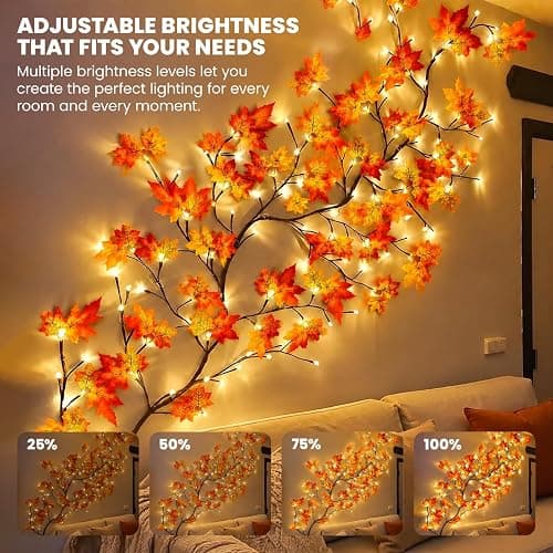 Fall Garland with Lights,48 LEDs Autumn Maple Leaf Lights with USB Powered | Fall Decor String Lights for Bedroom Wall Decor, Thanksgiving & Halloween & Christmas Decorations for Home Indoor, 3.9FT thumbnail 2