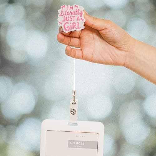I’m Literally Just a Girl Badge Reel Retractable – Cute Pink Bow Aesthetic Nurse Badge Holder for Healthcare Girlies thumbnail 4