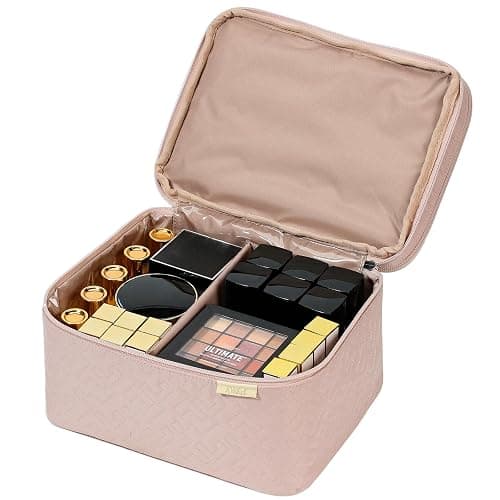 NISHEL Large Double Layer Travel Makeup Bag Women, Cosmetic Case, Organizer for Travel-Size Accessories Bottles, Brushes, Conditioner, and Skin Care Products, Pink thumbnail 3