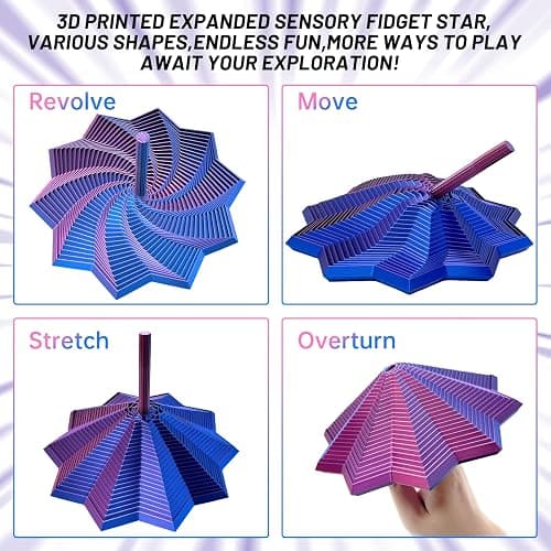 3D Printed Expanded Sensory Fidget Star,Stress-Relief Spinning Tower Toy with Handles,Sensory Toys for Adults & Teens,Honeycomb Whirling Spiral Design for ADHD & Stress Relief (Purple-Blue,L-25rings) thumbnail 3
