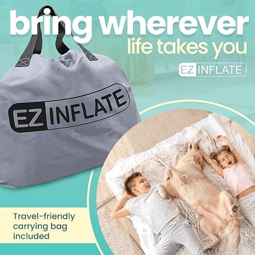 EZ INFLATE Air Mattress with Built in Pump - Twin Size Double-High Inflatable Mattress with Flocked Top - Easy Inflate, Waterproof, Portable Blow Up Bed for Camping & Travel thumbnail 7