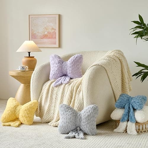 Ddliury Bow Pillow, Decorative Bow Pillows with Soft Plush for Couch Bed, Bow Shaped Throw Pillow Room Decor for Bedroom, Bow Decorative Pillow for Living Room (Lavender Purple, Small-12 Inches) thumbnail 7