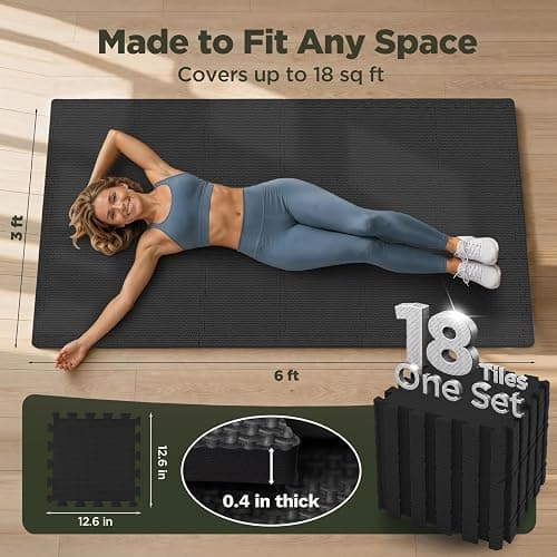 AIRHOP 36 PCS Gym Floor Mat, EVA Foam Puzzle Gym Mat, High-Density Interlocking Foam Floor Tiles for Home Gym, Play Workout Garage Kitchen Flooring 12.6"x12.6"x0.4" thumbnail 2
