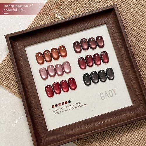 GAOY Red Cat Eye Gel Nail Polish Set 6 Colors, Crimson Allure | Burgundy Brown, Glass Cateye, Glitter, Valentine's Date Night New Year Christmas Nails, DIY Manicure at Home, Gift for Women thumbnail 3