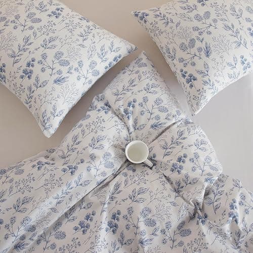 HighBuy White Blue Floral Cottagecore Boho Comforter Set, Full Size, 3 Piece, 1 Comforter & 2 Pillowcases, All Season thumbnail 5