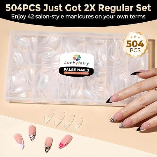 Long Almond Nail Tips: 504pcs Full Cover Soft Gel Nail Tips, 12 Sizes Pre-Etched Half Matte Almond Press on Nails No C Curve For Nail Extensions Home Salon thumbnail 8