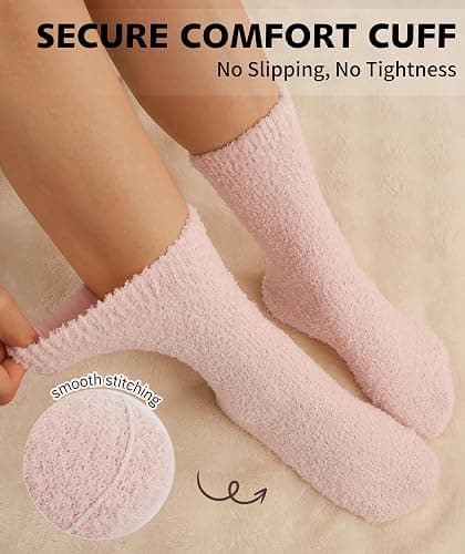 CLOSEMATE Fuzzy Calf Socks for Women Winter Warm Cozy Coral Fleece Cloud Home Slipper Socks with Elastic Ankle Gift Box Set thumbnail 5