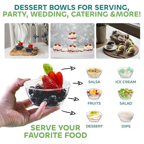 JoyServe Clear Mini Plastic Bowls - (Bulk 100 Pack) 6 Oz Disposable Premium Hard Plastic Dessert Bowls for Serving, Weddings, Catering, Parties, Salsa, Home or Event Party Supplies thumbnail 5