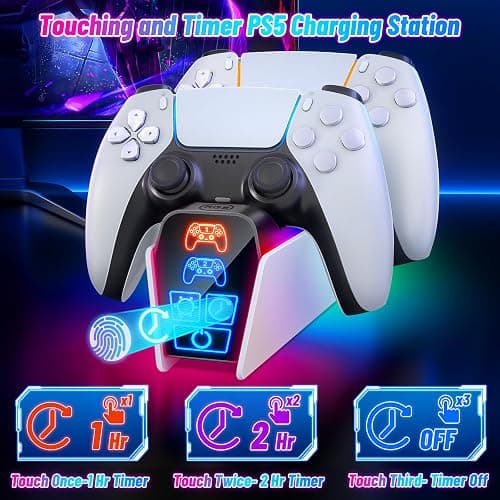 Fenolical PS5 Controller Charger Station for Dualsense & Edge Controller for PlayStation 5 Storage, PS5 Accessories Charging Station with Timer Function thumbnail 3