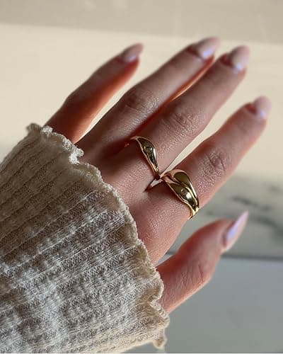 PAVOI 14K Gold Plated Chunky Stackable Rings Set for Women | Cubic Zirconia Bands Set | 3 Statement Rings Pack thumbnail 7