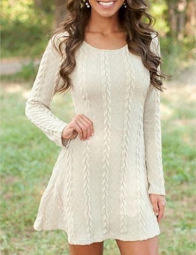 Mansy Sweater Dress for Women Cable Knit Ribbed A-Line Short Fitted Pullover Sweaters Dresses Fall Winter thumbnail 6