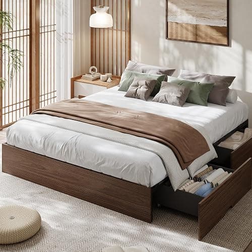 Garvee Queen Bed Frame with 2 Storage Drawers, Wood Platform Bed | Floor Bed Without Headboard, Wood Slat Support, No Box Spring Needed, Easy Assembly - Image 1