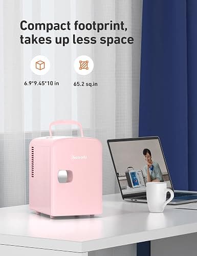 AstroAI Mini Fridge 4 Liter/6 Cans Makeup Skincare Fridge Portable Cooler and Warmer Little Tiny Fridge for Bedroom (Pink) thumbnail 6