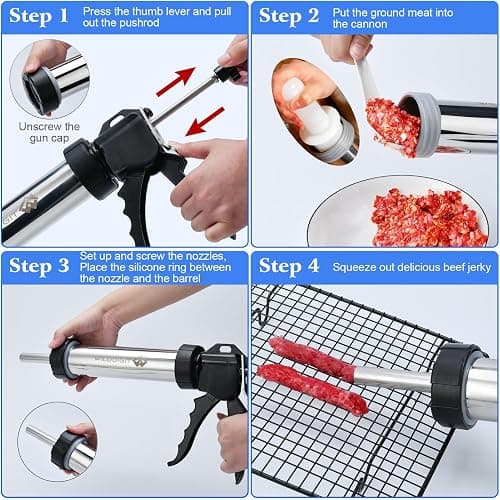 WILDDIGIT Professional Beef Jerky Gun Kits, Stainless Steel Jerky Maker, Jerky Cannon, Meat Gun with 5 Stainless Nozzles and 5 Brushes thumbnail 4