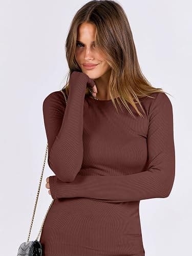 ANRABESS Women Long Sleeve Shirts Rib Knit Slim Fit Tops Basic Tee 2025 Fall Outfits Casual T-Shirt Underscrubs Layer Clothes thumbnail 6