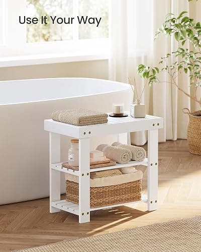 SONGMICS Shoe Rack Bench, 3-Tier Bamboo Shoe Storage Organizer, Entryway Bench, Holds Up to 286 lb, 11.3 x 19.7 x 17.8 Inches, for Entryway Bathroom Bedroom, Cloud White ULBS001W01 thumbnail 5