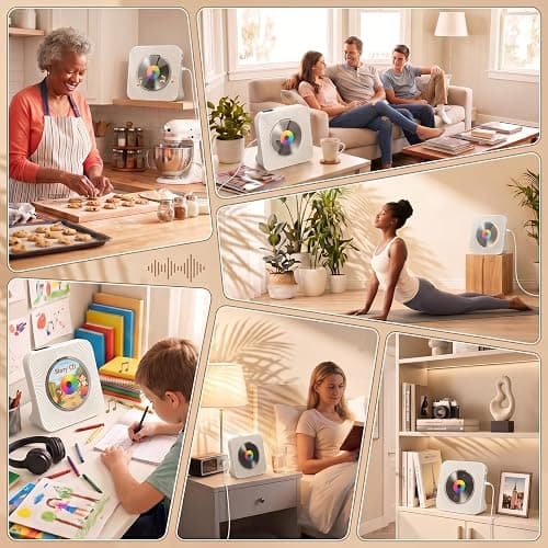 Gueray CD Player Portable Bluetooth Desktop CD Player for Home with Timer Built-in HiFi Speakers with LCD Screen Display Boombox FM Radio USB Type-c (White) thumbnail 7