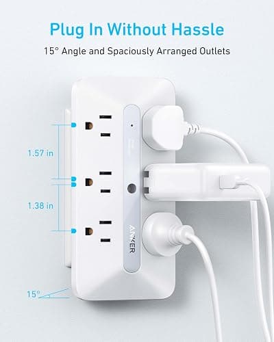 Anker Wall Charger, 300J Surge Protector, 10-in-1 Outlet Extender, 6 AC, 2 USB A, 2 USB C Ports, Wide-Spaced Outlets and 20W Fast Charging, Desk Charging Station, Home Office, Dorm, Room Essential thumbnail 5