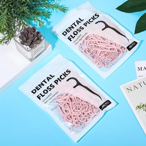 Baderke 200 Count Floss Picks Bulk Non Breakable Tooth Picks Flosser Dental Floss Sticks for Adults Teeth Cleaning Dental Flossers for Family Pack Travel (Light Pink) thumbnail 6