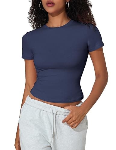 PrettyGuide Women's Cotton Crop Tops Short Sleeve Crewneck Basic Tee Tight Fit Y2K Baby Tee Cute Casual Summer Going Out Tops thumbnail 7