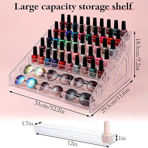 Oqqlin 2 Pcs 7 Layers Nail Polish Organizer, Clear Plastic Nail Polish Stand Large Essential Oil Storage Holder for Cosmetic, Eyeglasses, Perfume, Jewelry, Lipstick thumbnail 2