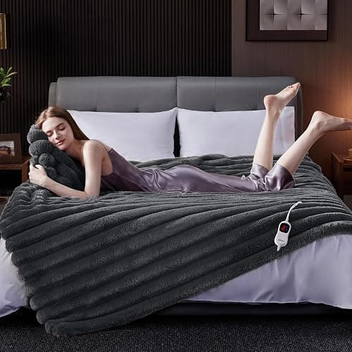 HaloRest Heated Throw Blanket, Faux Fur Cozy Heating Blanket with Overheat Protection, 1/2/4/6/8 Hours Auto-Off 10 Heat Level, Machine Washable (50x60 Inches, Darkgrey) thumbnail 2
