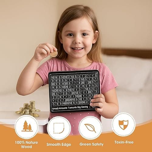 URHAN Wooden Money Saving Box – Cash Savings Box for $10000 $5000 $3000 $1000 $800 $500 Target Money Saving Challenge – Money Box with Counter – Ideal Gift for Kids & Adults – No Install Required thumbnail 3