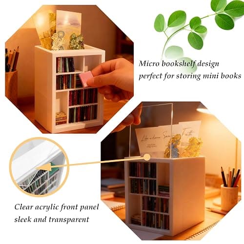 VDFZHL Bookmark Holder Mini Bookshelf for Book Lovers, Decorative Bookmark Display with 100 Mini Books, Small Anxiety Bookshelf, Bookish Gifts and Bookish Items for Reading Nooks (White) thumbnail 3
