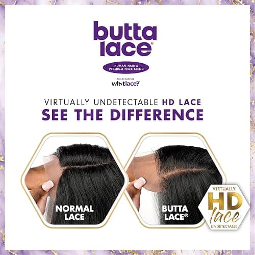Sensationnel Butta Lace Hhm Wigs - Straight 32 Inch Human Hair Blend Extra Wide 5 Inch Parting Preplucked Hairline Glueless Lacefront (1B OFFBLACK) thumbnail 5