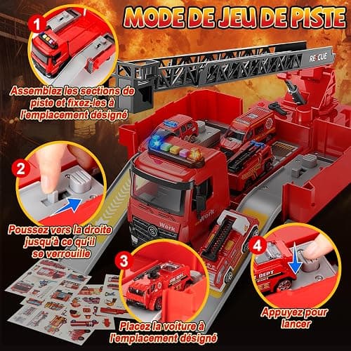 BuntWunder Gros Camion Pompier Enfant, Voiture de Pompier avec Sonore, Lumineux et éChelle Pivotante de Extensible, Construction Véhicule Jouet avec Pulvérisation d'eau, Cadeau Enfant 3 4 5 6 7 8 Ans thumbnail 7