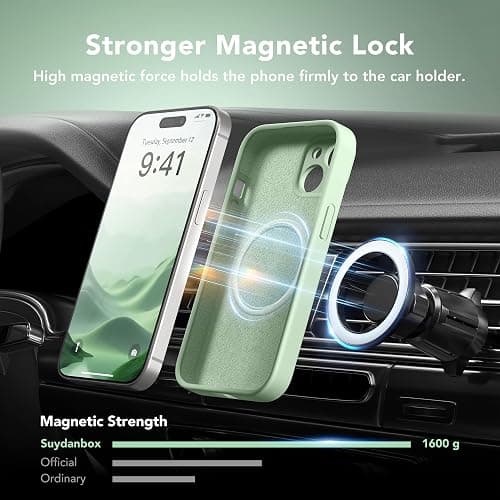 SuydanBox Magnetic for iPhone 15 Case, Compatible with MagSafe, [Screen Protector + Full Camera Protection], Silicone Shockproof Anti-Scratch Protective Phone Case for iPhone 15 6.1", Matcha thumbnail 3