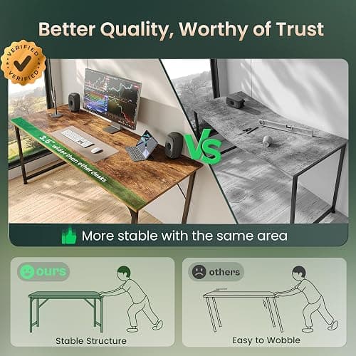 Huuger Computer Desk, 55 Inch Home Office Desk, Gaming Writing Work from Home Study Desk, Large Legroom, Sturdy Metal Frame, Modern Simple, Rustic Brown thumbnail 4