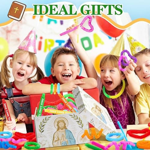 Skylety 64 Pack Christian Easter Gifts for Kids Pop Tubes Sensory Fidget Toy Party Favors 8 Colors Jesus Loves You Pop Tubes Creativity Fun for Toddler Kids Easter Party Favors Sunday School Gifts thumbnail 6