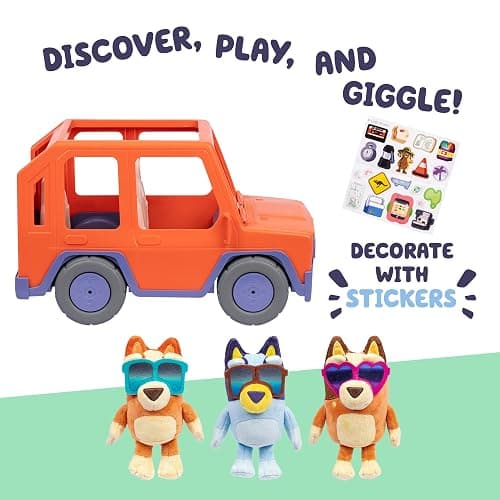Bluey Big Heeler 4WD and Family Toddler Toy Car, Bingo and Chilli Plush Buddies, Opening Hood Storage, Car Toys for Kids 3+, Amazon Exclusive thumbnail 4