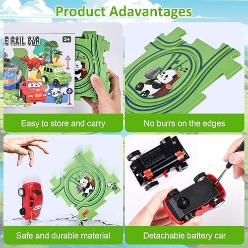 25PCS Puzzle Racer Kids Car Track Set, Jungle Themed Series, Educational Car Puzzle Toys Gifts for Kids and Boys thumbnail 4
