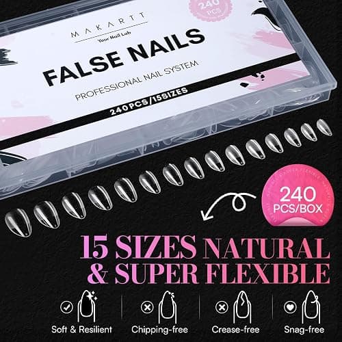 Makartt Short Almond Nail Tips: 504PCS Pre Etched Clear False Nails Tips Almond Shapes, 15 Sizes Full Cover Half Matte Soft Acrylic Press On Nail Extensions Supplies Salon and DIY at Home thumbnail 6