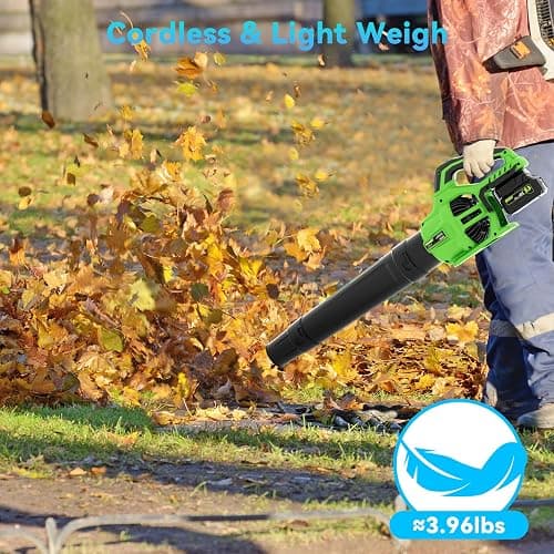 Leaf Blower Cordless with 2 x 4.0Ah Battery and Charger, 780CFM 260MPH Electric Blower with 2 Speeds, 20V Handheld Leaf Cleaner for Lawn Care, Blowing Leaves, Dust, Snow, Gravel for Patio, Yard, Green thumbnail 6