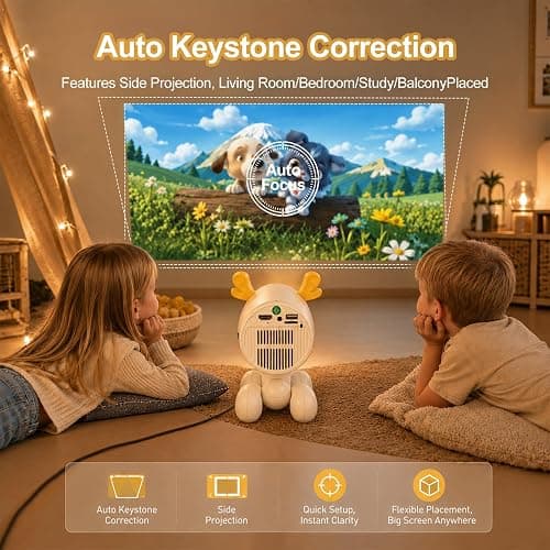 Mini Projector, Cartoon Dog Smart Projector with Wifi 6 and Bluetooth 5.1, Full HD 4K Support, Portable Projector Android 11, 160ANSI Auto Keystone Correction 130" Screen thumbnail 2