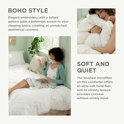 Bedsure Twin XL Comforter Set - Ivory Comforter, Boho Tufted Distressed Vintage Bedding for Kids, 2 Pieces Farmhouse-Style Bed Set for All Seasons, Fluffy Soft Bedding with 1 Pillow Sham thumbnail 4