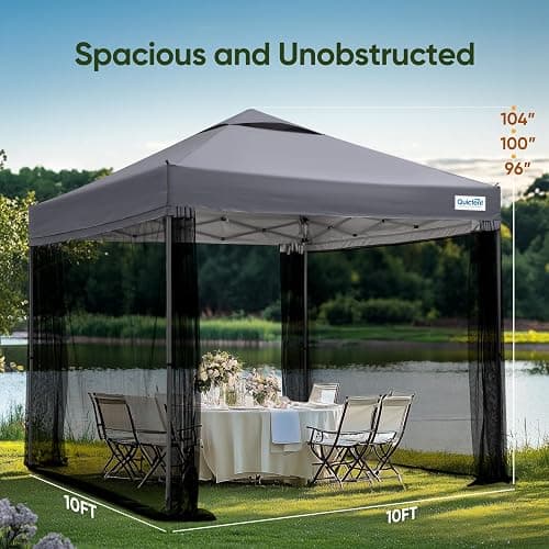 Quictent 10x10 Pop Up Screened Canopy Tent, Instant Setup for 1 Person with Netting, Portable & Compact, Waterproof & UV Protection, Ideal for Camping, Beach, Parties, and Outdoor Events thumbnail 2