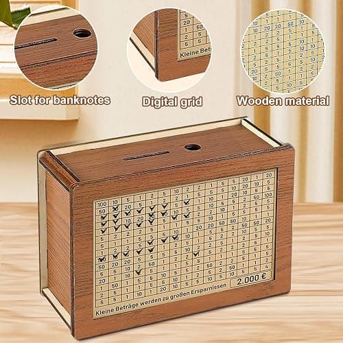 Tirelire en Bois Réutilisable avec 8 Autocollants et 1 Stylo Soluble dans l'eau - Aide à l'habitude d'épargner pour Les Adultes et Les Enfants thumbnail 4