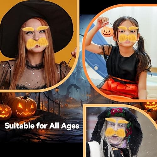 woxafo 2 PCS Yellow Mustache and Eyebrows with Spare Tape, 2 Novelty Realistic Yellow Fake Mustache Beard and Eyebrows for Adults, Halloween Cosplay Costume Party Favors thumbnail 5