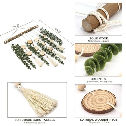 Artificial Eucalyptus Wall Decor Fake Greenery Leaves Stems Wall Hanging Plants on 16.5 inch Wooden Stick Boho Rustic Farmhouse Decor for Bedroom Kitchen Dining Room Bathroom thumbnail 4