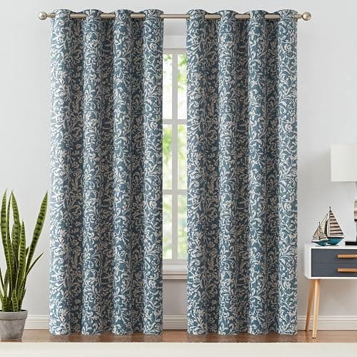jinchan 80% Blackout Curtains for Living Room, Farmhouse Drapes with Scroll Floral Patterned for Bedroom, Extra Long Grommet Thermal Insulated Curtains, Vintage Drapes 108 inch Length 2 Panels Blue thumbnail 2