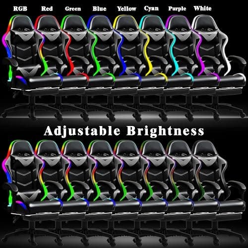 Czlolo Gaming Chair, Racing Style RGB LED Lights Gaming Chairs for Adults and Kids, Lumbar Massager Gamer Chair, High Back Reclining Computer Chair with Footrest and Headrest (Black/Gray) thumbnail 4